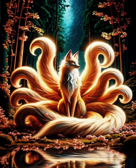 Flying Phoenix Tattoo, Fox Artwork, Yin Yang Art, Mythical Creatures Fantasy, Mystical Animals, Spirit Animal Art, Nine Tailed Fox, Mythical Animal, Cute Fantasy Creatures