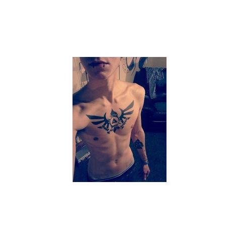 The Definitive Collection of Legend of Zelda Tattoos ❤ liked on Polyvore featuring accessories and body art Zelda Chest Tattoo, Zelda Tattoo Ideas, Top Surgery Tattoo, Fairy Tail Tattoo, Crest Tattoo, Video Game Tattoos, Top Surgery, Zelda Tattoo, Tattoo Chest