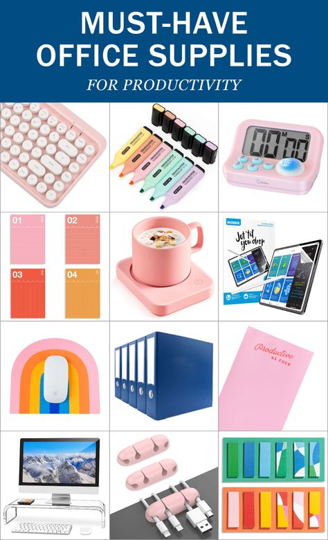 Must-Have Office Supplies for Productivity - The Crafted Life Cool Office Supplies, Colorful Desk, Diy Clay Crafts, Colorful Rainbow, Fun At Work, Diy Clay, Desk Accessories, Clay Crafts, Mouse Pad