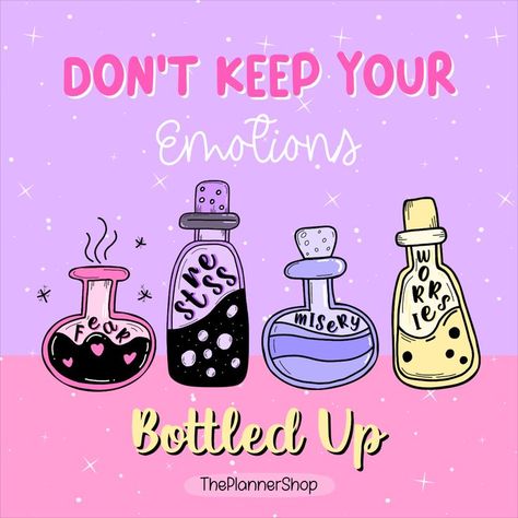 Don’t keep your emotions bottled up. 💖✨ It can be tempting to keep all those feelings locked away, but it's not healthy. Bottling up or suppressing your emotions can lead to unhealthy coping mechanisms, built up anger or outbursts over “smaller” things. Instead of keeping your emotions buried inside, try talking about them with someone you trust or writing them down. It might feel scary at first, but it's worth it. 💕 #BottledUpEmotions #MentalHealth #MentalHealthMatters #MentalHealthAwareness Emotions Aesthetic, Buddha Doodle, Mental Health Inspiration, Facebook Engagement Posts, Happy Emotions, Red Ribbon Week, Mental Health Posters, Dialectical Behavior Therapy, Mental Health Therapy