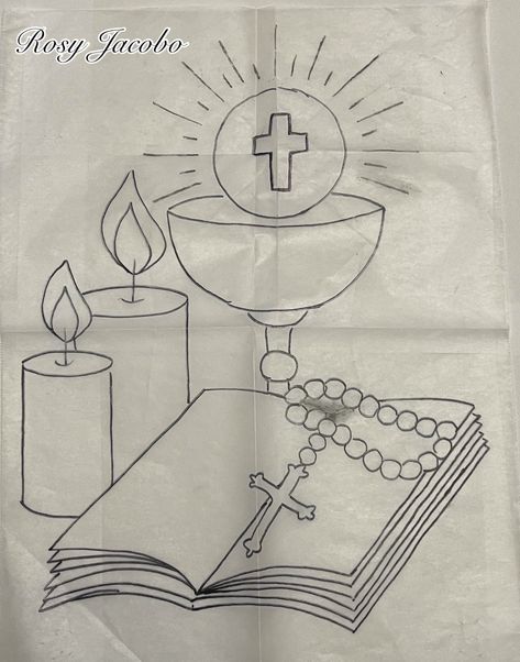 Catholic Drawings Easy, Jesus Drawing Easy, Drawing Of God, Catholic Drawings, Church Drawing, Corpus Cristi, Church Banners Designs, Recuerdos Primera Comunion Ideas, Easy Graffiti Drawings