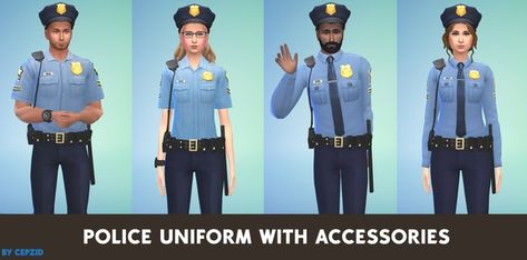 Police Uniform With Accessories Sims 4 Police Uniform, Sims 4 Police Uniform Cc, Ghostbusters Uniform, Sims Car, Goth Family, Police Jacket, Sims Poses, Security Uniforms, Police Outfit