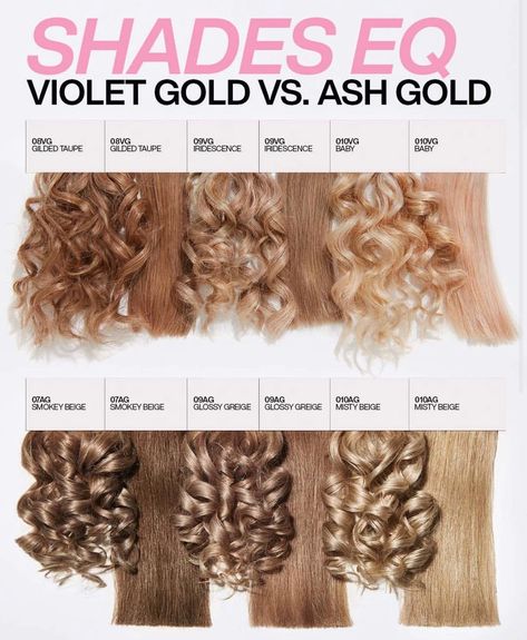 What is the difference between @redken shades EQ new Ash Gold series and the Violet Gold shades? Let's learn 👇 While both feature a brown… Redken Toner, Blonde Toner, Hair Color Guide, Rock Your Hair, Redken Hair Color, Gold Shades, Neutral Blonde, Redken Hair Products, Redken Shades