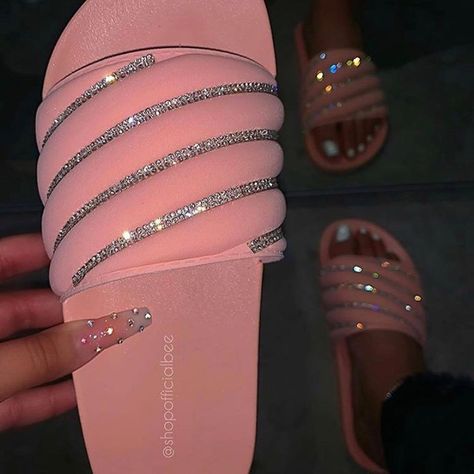 Your Favorite Baddie Page✨🧡 on Instagram: “Black 🖤or pink💗? Follow @prettygirlswrldd for more ❤️🌈 • • • •  #love #instagood #fashion #beautiful #art #happy #picoftheday #cute…” Non-slip Open Toe Sandals For Party, Pink Adjustable Open Toe Slippers, Pink Closed Toe Slides For Beach, Non-slip Open Toe Jelly Sandals For Party, Brown Shoes Men, Rhinestone Slides, Sequin Flats, Steel Toe Shoes, Women Platform Sandals