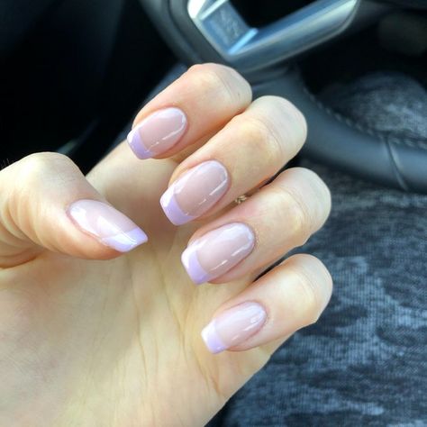 Purple Nails With White Tips, Lavender Hoco Nails, Purple Bridesmaid Nails, White Nails With Purple Design, Nails To Match Purple Dress, Lavender Nails Square, Pastel Purple French Tip Nails, Prom Manicure, Light Purple Prom Nails