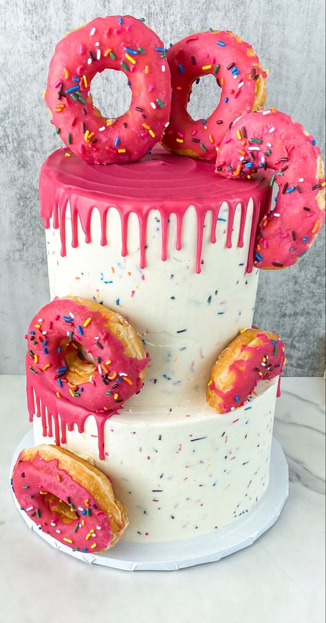 Donut Grow Up Cake, Donut Birthday Cake, Artist Cake, Cake Design Inspiration, Up Cake, Donut Cake, Two Tier Cake, Donut Birthday, Design Workshop