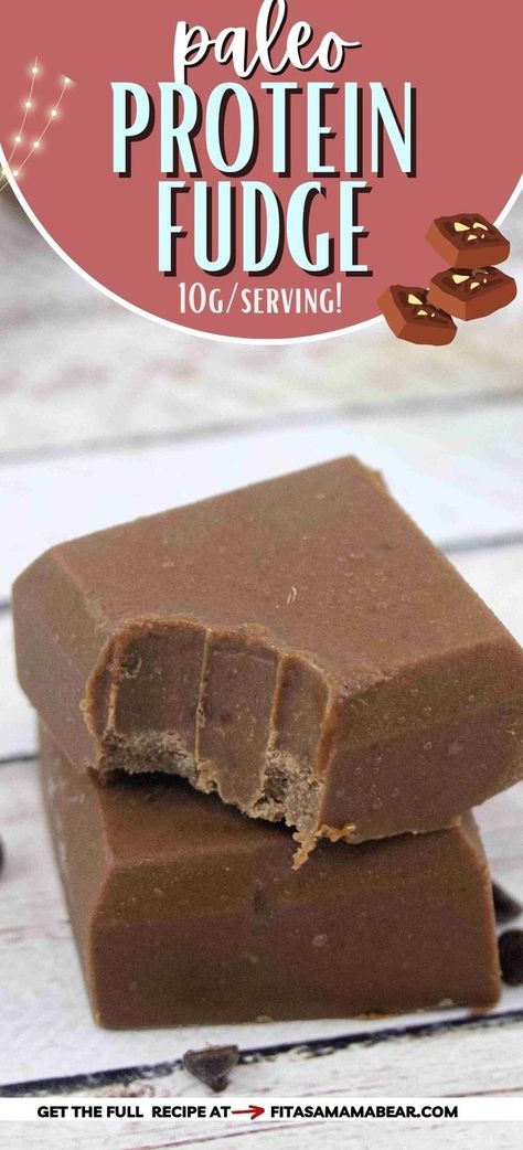 A square of chocolate protein fudge with a bite out of it on top of another square. Protein Fudge, Freezer Fudge, Protein Dessert, Fudge Pops, Dairy Free Protein, Protein Mug Cakes, Homemade Fudge Recipes, Chocolate Yogurt, Protein Desserts