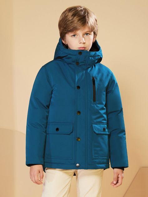 Teal Blue Casual  Long Sleeve Polyester Plain Parka Embellished Non-Stretch Winter Boys Clothing Boys Winter Jackets, Boys Winter Coats, Hooded Winter Coat, Winter Jacket Men, Fur Coats, Boys Jacket, Winter Coats, Winter Coats Jackets, Boys Clothing