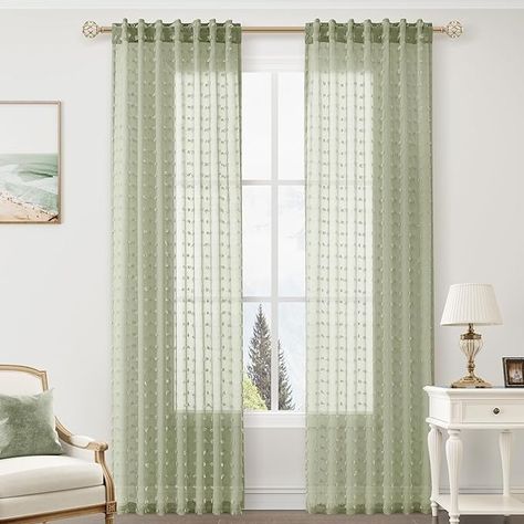 Amazon.com: Guken Sage Green Semi Sheer Curtains 84 Inches Long for Living Room Bedroom with Pom Pom Design Lovely Light Filtering Drapes Back Tab Rod Pocket Dining Room,52x84 Inches Length,2 Panels Set : Home & Kitchen Semi Sheer Curtains, Living Room Green, Barbie Dream House, Barbie Dream, Sheer Curtains, Curtains Living Room, Rod Pocket, Sage Green, Living Room Bedroom