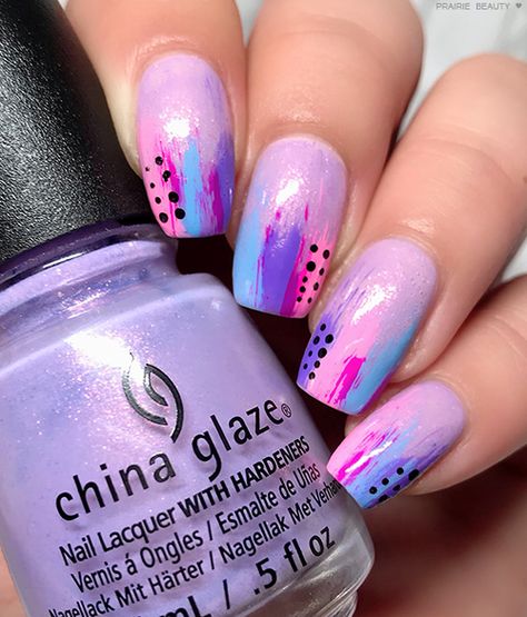 Summer Nails Pastel Purple, Pastel Abstract Nails, Dry Brush Nail Art, Bright Abstract Nails, Pastel Neon Nails, Cute Bright Nails, Purple Abstract Nails, Neon Abstract Nails, Summer Abstract Nails