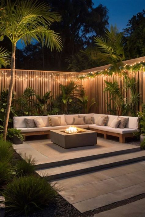 Serene small backyard with soft lighting and comfortable seating. Airbnb Backyard Ideas, Patio Ideas For Small Spaces, Cozy Backyard Ideas, Luxury Backyards, Small Patio Spaces, Elegant Backyard, Backyard Patio Ideas, Rattan Patio Furniture, Mini Pool