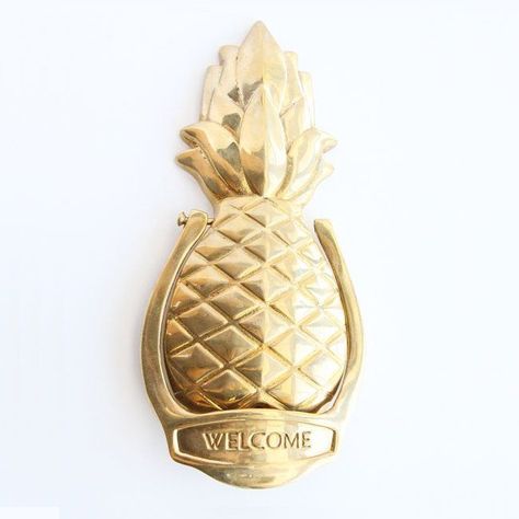 Personalized Brass Pineapple Door Knocker | Jefferson Engraving Front Door Knocker, Pineapple Door Knocker, Best Front Doors, Trendy Door, Brass Pineapple, Modern Front Door, Pineapple Decor, Front Door Colors, Old Door