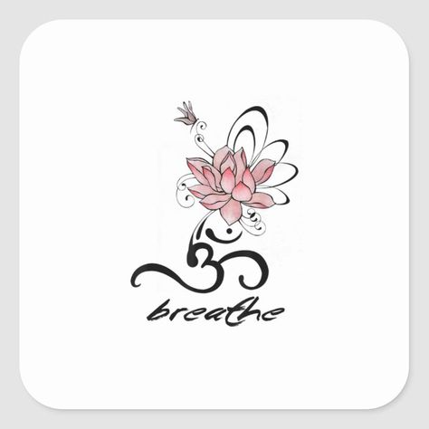 Yoga Lover Gift Breathe Lotus Flower Om Symbol Classic Round Sticker | Zazzle.com Lotus Flower Breathe Tattoo, Massage Therapist Tattoo Ideas, Breathe Symbol Tattoos For Women, Breathe Tattoos Symbol, Breathe Symbol Tattoo, Om Lotus Tattoo, Breathe Tattoos, Breathe Symbol, Dandelion Tattoo Design