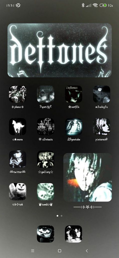 Deftones Medium Widget, Deftones Widget Ideas, Deftones Themed Phone, Rockstar Phone Layout, Deftones Iphone Wallpaper, Deftones App Icon, Deftones Home Screen, Deftones Roblox Decal, Deftones Phone Layout