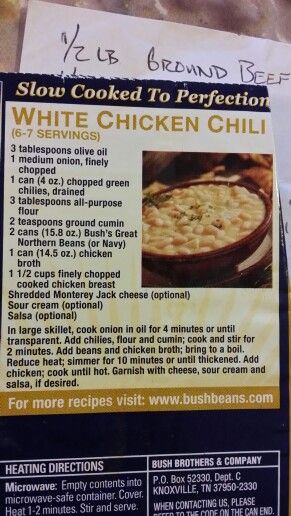 . Bush's Chili Recipe, Bushs White Chicken Chili, White Chili Chicken, Chili Chicken Recipe, White Chicken Chilli, White Bean Chili Recipe, White Chili Recipe, Chicken Chilli, Homemade Chili Recipe