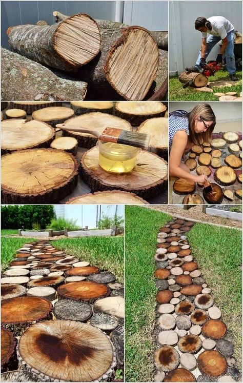 Well, you can find many kinds of home decorations out of logs, just as candle holders, vases, coat hook and wooden lamps. 25 DIY Rustic Log Decoration Ideas Mor Log Ideas, Log Projects, Tree Logs, Jardim Diy, Diy Tree, Garden Walkway, Desain Lanskap, 15 Diy, Have Inspiration