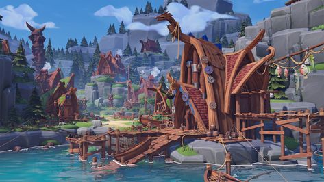 ArtStation - Viking Village, Anna Kirilenko Norse Concept Art, Forest Village Concept Art, Viking House Concept Art, Viking Village Concept Art, Viking Concept Art, Architecture Module, Viking Castle, Dragon Village, Maria Art