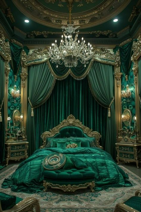 Russian Interior Design, Fantasy Bedroom Ideas, Russian Decor, Green Interior Decor, Vampire House, Castle House Design, Russian Interiors, Royal Bedroom, Fantasy Bedroom