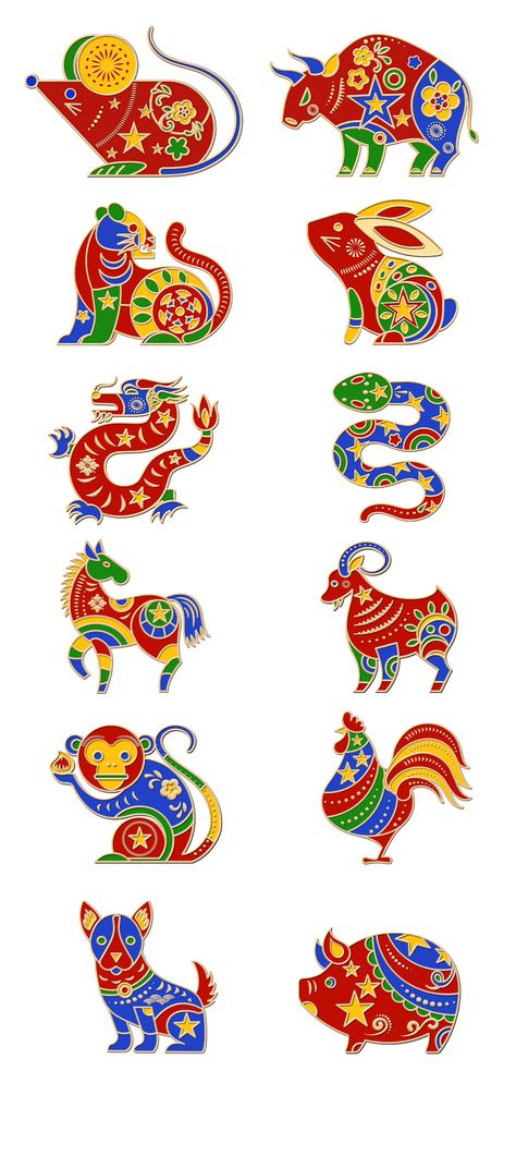 Chinese Zodiac Signs on Behance Chinese Zodiac Art Illustrations, Chinese Dragon Graphic Design, Chinese Zodiac Signs Art, Lunar New Year Graphic Design, 12 Zodiac Signs Art, Chinese Zodiac Illustration, Christmas Sticker Ideas, Zodiac Signs Illustration, Cute Chinese Dragon