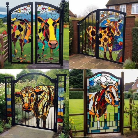 i Love Cows 🐄 | Cow Stained Glass Garden Gates Glass Garden, Garden Gates, Gate, Stained Glass, Cow, Stain, Glass