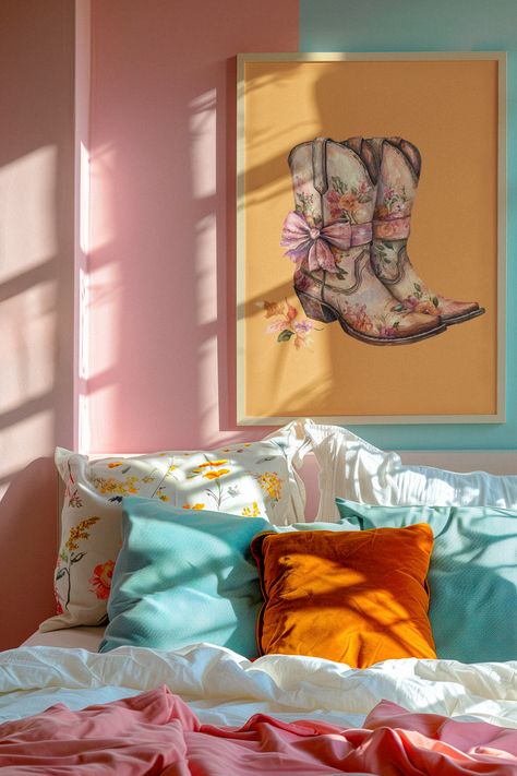 🌻 Hey Y'all, It’s Fall! 🍂
Bringing some cozy cowgirl boho vibes to your home decor this season! Whether you're dreaming of a boho maximalist haven or a minimalist western retreat, these whimsical cowgirl boots with floral bows capture the spirit of fall perfectly. Imagine coming home to a space filled with warmth, color, and that touch of western flair that speaks to your soul. 🤠🧡
✨ Get inspired to transform your space into a peaceful, colorful sanctuary! Western Fall Decor, Minimalist Western, Colorful Room Decor, Western Bedroom, Hippy Room, Cowgirl Art, Western Homes, Autumn Vibes, Western Cowgirl