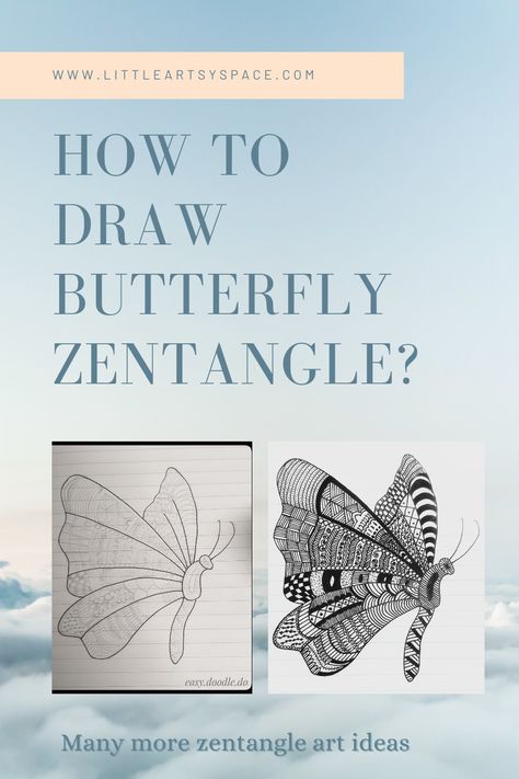 Zentangle art ideas #zentangleart #easyzentangleideas #simplezentangleideas #butterflydrawing #butterflymandala #butterflyzentangle Zentangle Butterflies, Zentangle Art Ideas, Mandala Art Ideas, Zentangle Butterfly, Easy Doodle Ideas, Watercolor And Sharpie, Art Ideas Easy, Zentangle Mandala, Art Zentangle