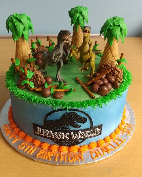 This 5 year old LOVED her Jurassic World birthday cake! Dinosaur Cake For Boys, Jurassic World Birthday Cake, Park Birthday Party Ideas, World Birthday Cake, Dinosaur Cakes For Boys, Jurassic World Birthday, Jurassic World Cake, Dino Birthday Cake, Park Birthday Party