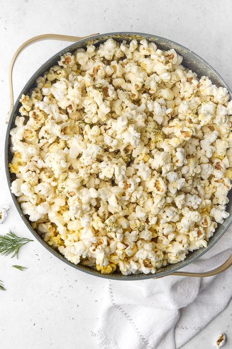 Easy Homemade Dill Pickle Popcorn Recipe | Healthy Little Peach Dill Popcorn, Dill Pickle Popcorn, Pickle Popcorn, Healthy Little Peach, Popcorn Recipe, Flavored Popcorn, Pickle Juice, Popcorn Recipes, Dill Pickle