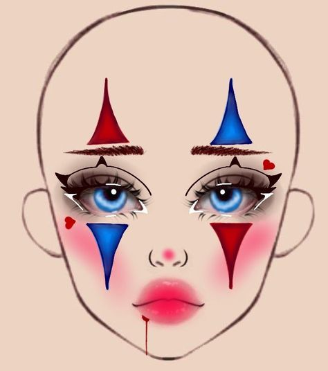 Easy Clown Makeup For Kids Boys, Halloween Makeup Drawing, Make Up Looks Crazy, Red And Blue Clown Makeup, Clown Makeup Looks Drawing, Maquillaje De Payaso Mujer, Spring Eyeshadow Looks, Pastel Eyeshadow Looks, Easy Clown Makeup