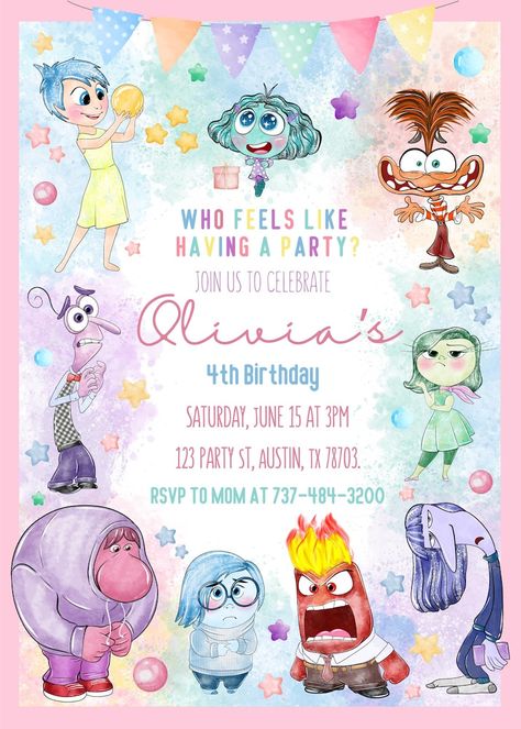 Customized Text Inside Out 2 Birthday Invitation Canva - Etsy Art Theme Birthday Invitation, Inside Out Party Invitations, Inside Out 2 Invitation, Inside Out Birthday Invitations, Inside Out Party Theme, Inside Out Invitations, Inside Out 2 Party, Inside Out Theme Party, Inside Out 2 Birthday Party