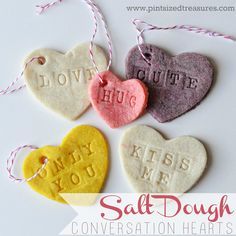 Salt Dough Conversation Hearts are so perfect for Valentine's Day! An easy, super-cute craft that's perfect for little hands! Salt Dough Crafts, Handprint Ornaments, Easy Valentine Crafts, Preschool Valentines, Valentine Crafts For Kids, Conversation Hearts, Diy And Crafts Sewing, My Funny Valentine, Heart Crafts