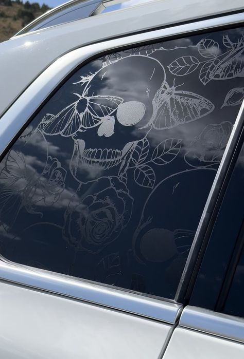 Full coverage window decal that adds personality and a little razzle dazzle to your car!  Price is for a pair of decals. Size shown is the largest available at 22" wide x 17.7" tall and is shown in black matte vinyl. MEASURE CAREFULLY. Message us for help if needed. Decals are not cut to size. You must measure and order the correct size and cut it down to fit. Best practice is to cut excess off with a razor blade after applying. Decals are made with high quality permanent vinyl that is weather p Car Hood Decals Graphics, Black Interior Car Decor, Cricut Car Decals Vinyls, Mom Mobile, Car Mirror Decals, Covering Popcorn Ceiling, Bedroom Decorating Tips, Mirror Decals, Car Price