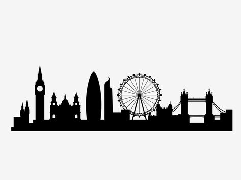 silloette of london skyline | London city skyline svg London Skyline Tattoo, London Skyline Silhouette, London Silhouette, London City Skyline, Cajas Silhouette Cameo, Skyline Tattoo, Skyline Drawing, London Drawing, London Illustration