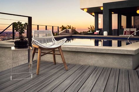 Trex Transcend Decking Island Mist Sunset Pool | Trex Trex Transcend, Deck Framing, Pvc Decking, Composite Decking Boards, Dream Deck, Decking Material, Deck Projects, Cool Deck, Wood Deck