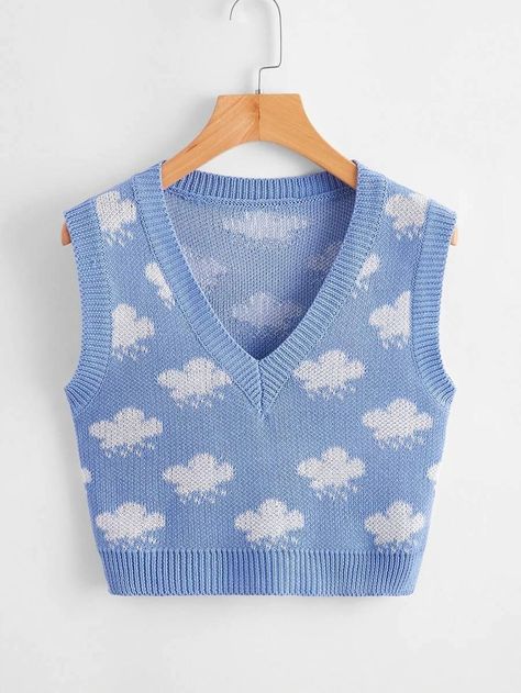 Pattern Sweater Vest, Sleeveless Sweater Vest, Sweater Vests, Clouds Pattern, Women Sweaters Winter, Women Sweater, Pattern Sweater, Girls Fashion Clothes, Really Cute Outfits