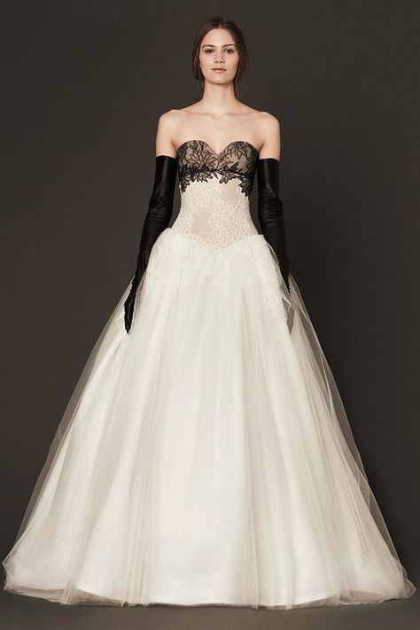 white wedding gown with black lace #verawang #blacklacedress #weddinggown http://www.weddingchicks.com/2013/10/31/vera-wang-spring-2014-bridal-collection/ Black White Wedding Dress, Vera Wang Bridal, Wedding Dress Black, Vera Wang Wedding, Wedding Dresses Vera Wang, White Wedding Gowns, Wedding Dresses 2014, White Wedding Dress, Black White Wedding