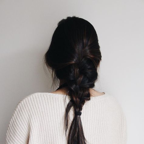 A loose braid and your most comfy sweater.  Reposting from @allisondwong (on Instagram) "Instead of feet pics it's hair pics" Loose Braids, Fishtail Braid, Long Dark Hair, Penteado Cabelo Curto, Everyday Hairstyles, Bad Hair, Hair Dos, Messy Hairstyles, Hair Day