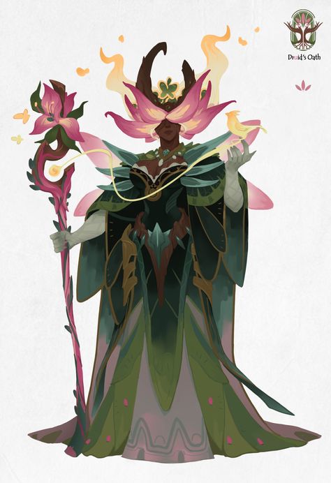 ArtStation - Druid's Oath, Chen Yiooo Monster Rpg Art, Forest Warlock, Cactus Character Design, Autumn Character Design, Dnd Elf Druid, Druid Fantasy Art, Swamp Druid, D&d Druid, Dendro Characters