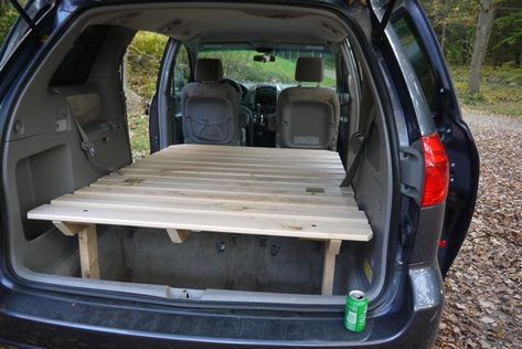 Toyota Sienna platform bed complete! Minivan Hacks, Suv Conversion, Sienna Camper, Minivan Life, Minivan Conversion, Van Layouts, Sienna Van, Minivan Camper, Minivan Camper Conversion