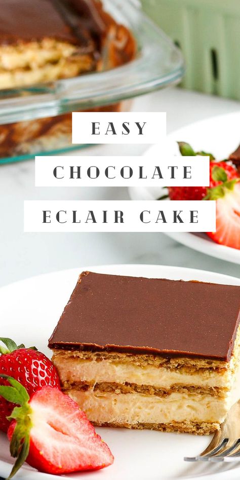 No Bake Chocolate Eclair Cake, No Bake Chocolate Eclair, No Bake Eclair, Chocolate Eclair Recipe, Chocolate Eclair Dessert, No Bake Eclair Cake, Eclairs Dessert, Eclair Cake Recipes, Chocolate Eclair Cake