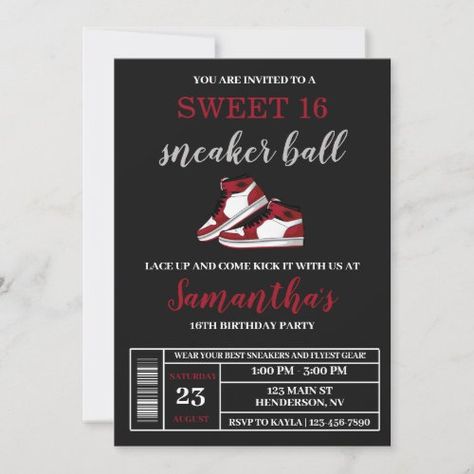 Sweet 16 Sneaker Ball, Ball Sweet 16, Sweet 16 Shoes, Boy 16th Birthday, Sneaker Ball, Sweet 16 Themes, Ball Birthday Parties, Sweet Sixteen Invitations, Ball Birthday