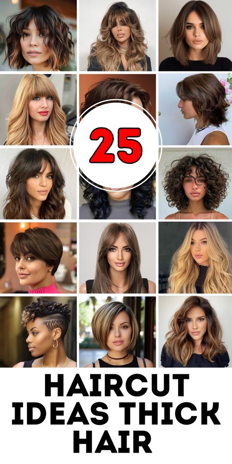 Discover 25 haircut ideas for thick hair in 2024 that will transform your look for any season. From short, low-maintenance styles to long, flowing cuts, these haircuts are designed to enhance your thick hair’s natural volume. Try a wavy pixie for a fresh look, or go for a feminine lob that works with any face shape, especially round faces. Perfect for spring, summer, fall, or winter. Womens Haircuts Shoulder Length, Haircuts For Thick Hair Short, Short Hair Cuts For Women Thick Hair, Lob For Thick Hair, Short Hairstyles Thick Hair Women, Best Haircut For Thick Hair, Best Haircuts For Thick Hair, Haircut Thick Wavy Hair, Thick Wavy Haircuts