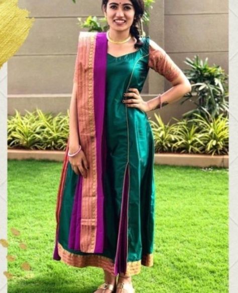 Pattu Chudidhar Models For Stitching, Pattu Saree To Dress Convert Ideas, Mangalagiri Dress Designs, Mangalagiri Pattu Dresses Designs, Mangalagiri Cotton Dress Designs, Saree To Kurti Convert Ideas, Chudidhar Models, Narayanpet Dress, Chudidhar Models For Stitching