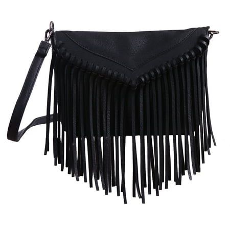 Add this texture to your denim, dresses and all of your day-to-day attire Can be carried across the body or over the shoulder Height: 7.75 Length: 10.5 Width: 1.5 | Includes adjustable shoulder strap (12.75 - 24.5 drop) Size: one size.  Color: Black.  Gender: female.  Age Group: adult. Fringe Crossbody Purse, Leather Fringe Purse, Fringe Handbags, Tassel Purse, Western Purses, Popular Handbags, Fringe Purse, Leather Shoulder Handbags, Leather Handbags Crossbody