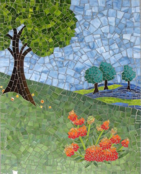 Together (Panel 4) mosaic art by Christine Brallier Landscape Mosaic, Tree Mosaic, Mosaic Garden Art, Mosaic Art Projects, Mosaic Tile Art, Mosaic Madness, Mosaic Murals, Pebble Mosaic, Mosaic Pictures