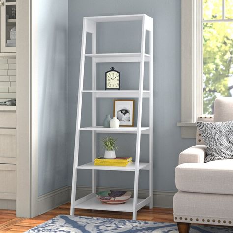 Andover Mills™ Flythe 71'' H x 23.5'' W Wood Ladder Bookcase & Reviews | Wayfair Black Bookshelf, Ikea Bookcase, Rustic Bookcase, Black Bookcase, White Bookshelves, Floating Bookshelves, Bookcases For Sale, Low Bookcase, Ladder Bookshelf