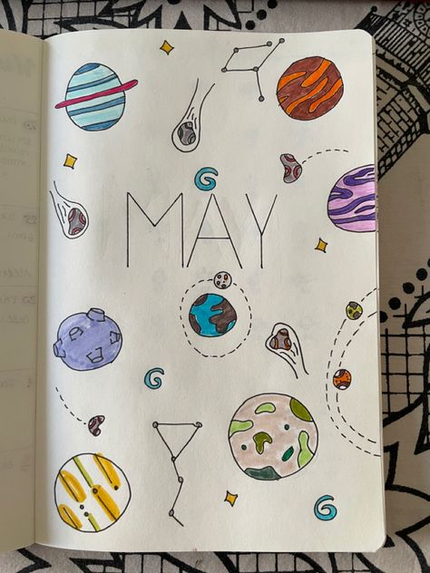 Solar System Border Design, Bullet Journel, All Planets, Front Page Design, Space Planets, Bullet Journal Inspiration, Border Design, Journal Ideas, Page Design