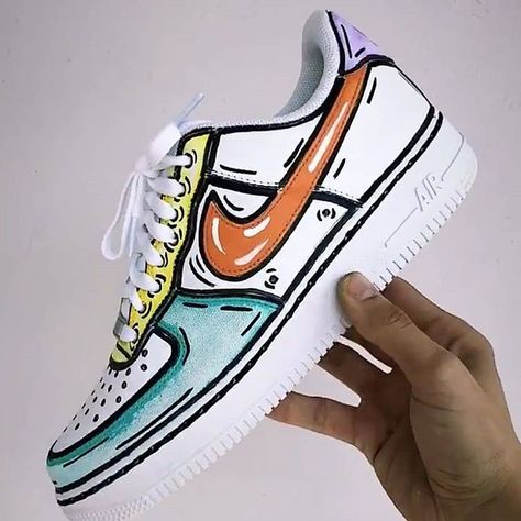 Rate these "Cartoon" Air Force 1 Customs ⚡🔥😍 . Cop or Drop? 👍🏽👎🏽 . Tag an Air Force 1 Fan 👀 . 📸 @laboratorio17 . .#sneaker #sneakers… Cartoon Air Force 1, Sneaker Diy, Painting Shoes, Custom Painted Shoes, Custom Shoes Diy, Shoes Aesthetic, Nike Shoes Air Force, Basket Style, Custom Nike Shoes