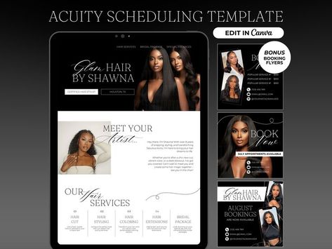 Elevate your salon's booking system with our Acuity Scheduling Template designed for hair stylists. This luxury booking website template features 8 elegant hair Acuity scheduling banners, creating a sophisticated online presence. Easily customizable with Canva, this hair booking site template allows you to personalize every detail to reflect your brand's high-end aesthetic. Provide your clients with a seamless and upscale booking experience using this versatile and stylish Acuity scheduling temp Acuity Scheduling Design, Google Sites Templates, Site Analysis Sheet, Google Site Templates, Coffee Site, Website Canva, Scheduling Template, Free Business Logo, Best Website Templates