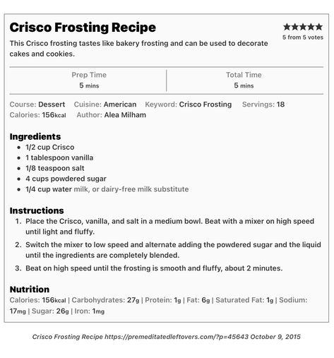 Crisco Icing Recipe, Buttercream With Crisco, Frosting Crisco, Crisco Frosting Recipe, Wedding Cake Icing Recipe Crisco, Buttercream Frosting With Crisco And Butter, Frosting Made With Crisco Shortening, Bakery Frosting Recipe, Crisco Frosting